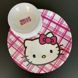 Hello Kitty Divided Plate Zak Designs Pink Plaid Dipping Well Plastic 2011